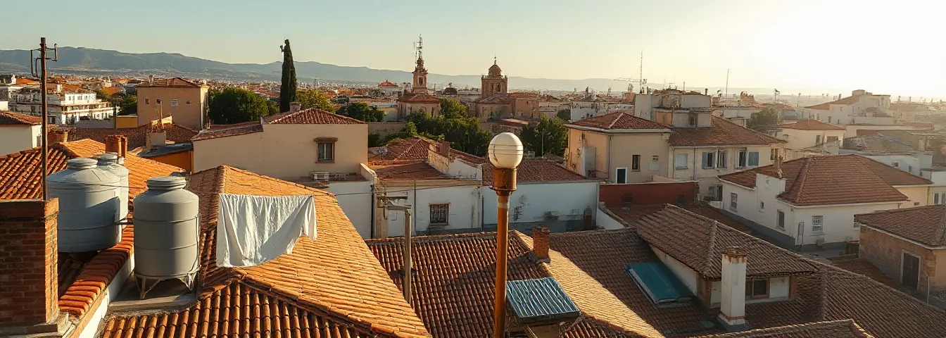 Tejados y azoteas del centro vistos desde una terraza alta.